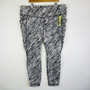 NEW‎ All In Motion Black White High Rise Wicking UPF 50 Leggings Womens 3X